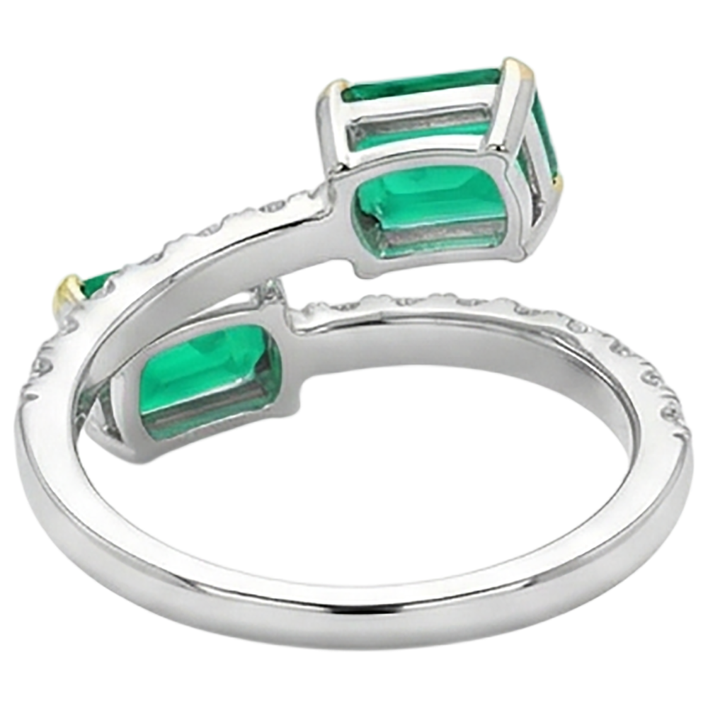 Natural Real ( Not Lab Grown ) Toi Et Moi Green Emerald GIA Ring Statement Jewelry