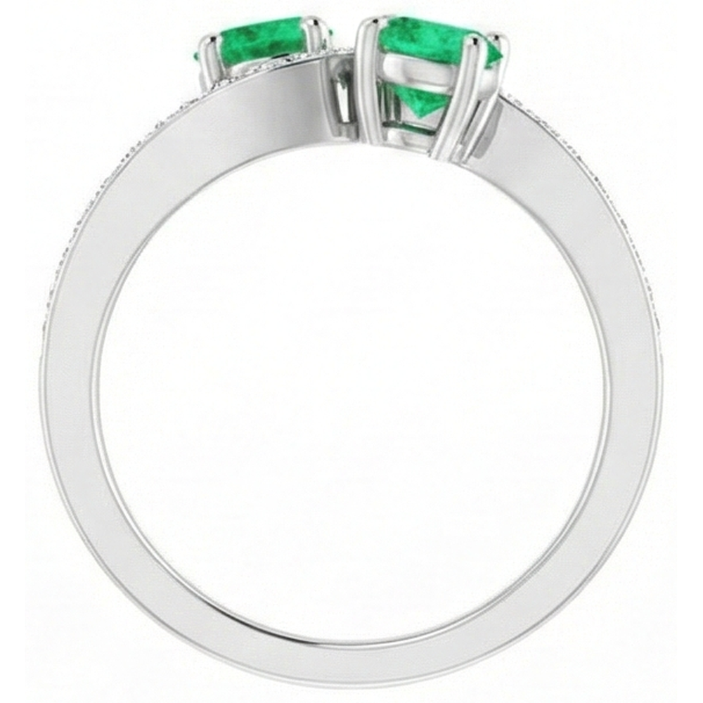 Toi et Moi Round Green Emerald GIA 2.60 Carats Natural Earth Mined Diamond Ring White Gold 14K