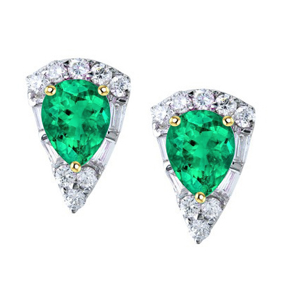 Triangle Shaped Green Emerald Earrings Diamond Studs For Women