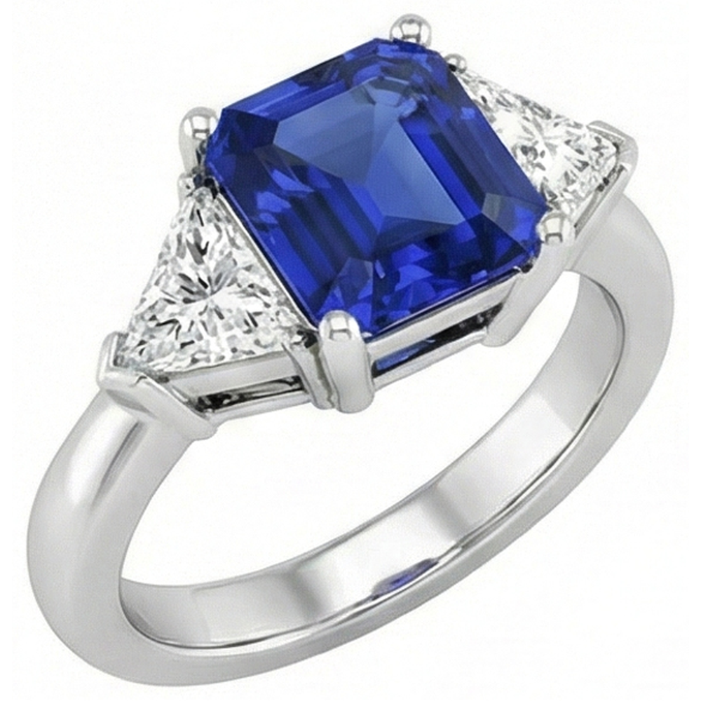 Trilliant Natural Earth Mined Diamond Sapphire Asscher Cut Ring