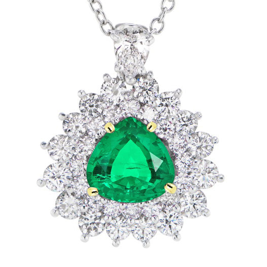 Trilliant Green Emerald Halo Pendant