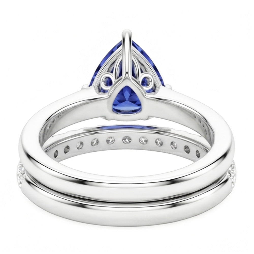 Trillion Gemstone Engagement Ring Set & Round Natural Earth Mined Diamonds 2 Carats