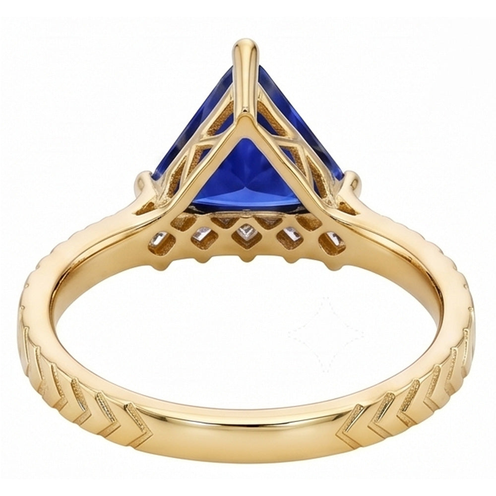 Trillion Sapphire Gemstone Ring & Princess Natural Earth Mined Diamonds 1.75 Carats