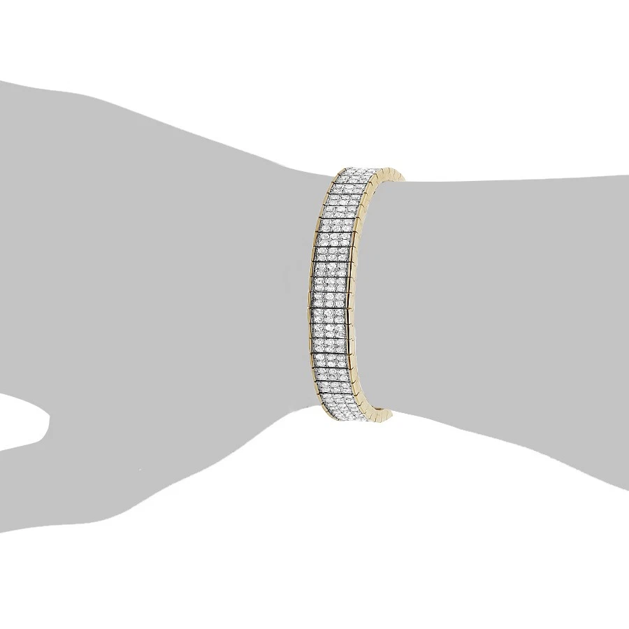 Triple Row 8.10 Ct Round Cut Natural Earth Mined Diamonds Tennis Bracelet Yellow Gold