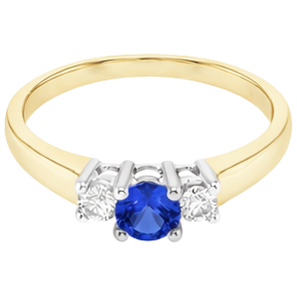 Two Tone Engagement Ring 2 Carats Round Natural Earth Mined Diamond Tanzanite Three stone