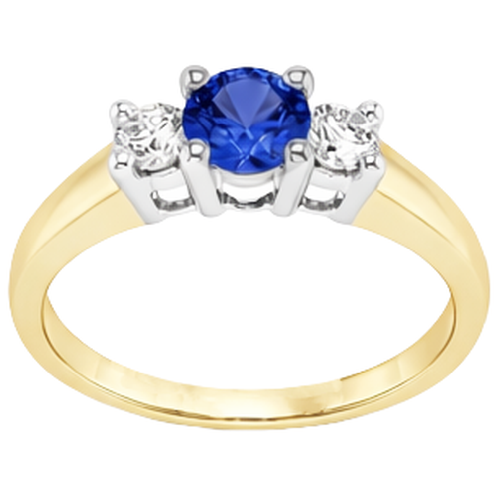Two Tone Engagement Ring 2 Carats Round Natural Earth Mined Diamond Tanzanite Three stone