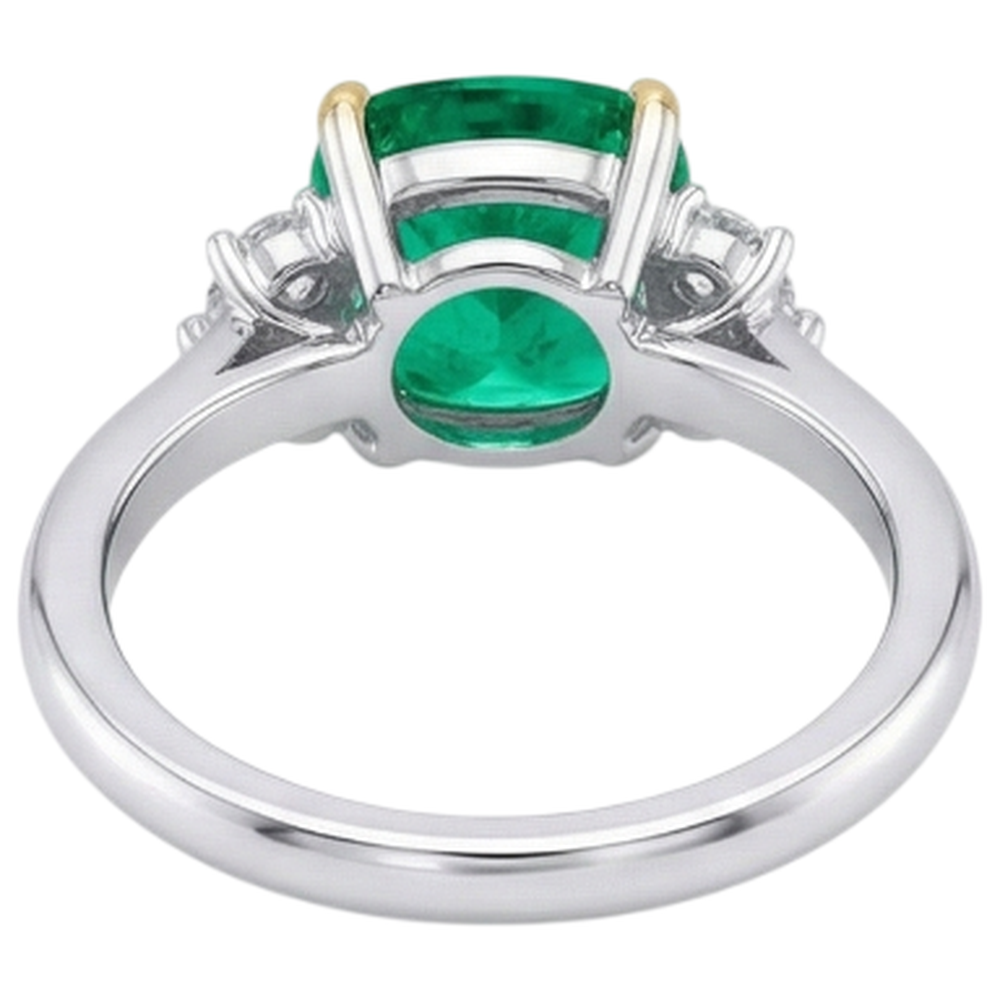 Natural Real ( Not Lab Grown ) Two Tone Green Emerald GIA Ring With Diamonds