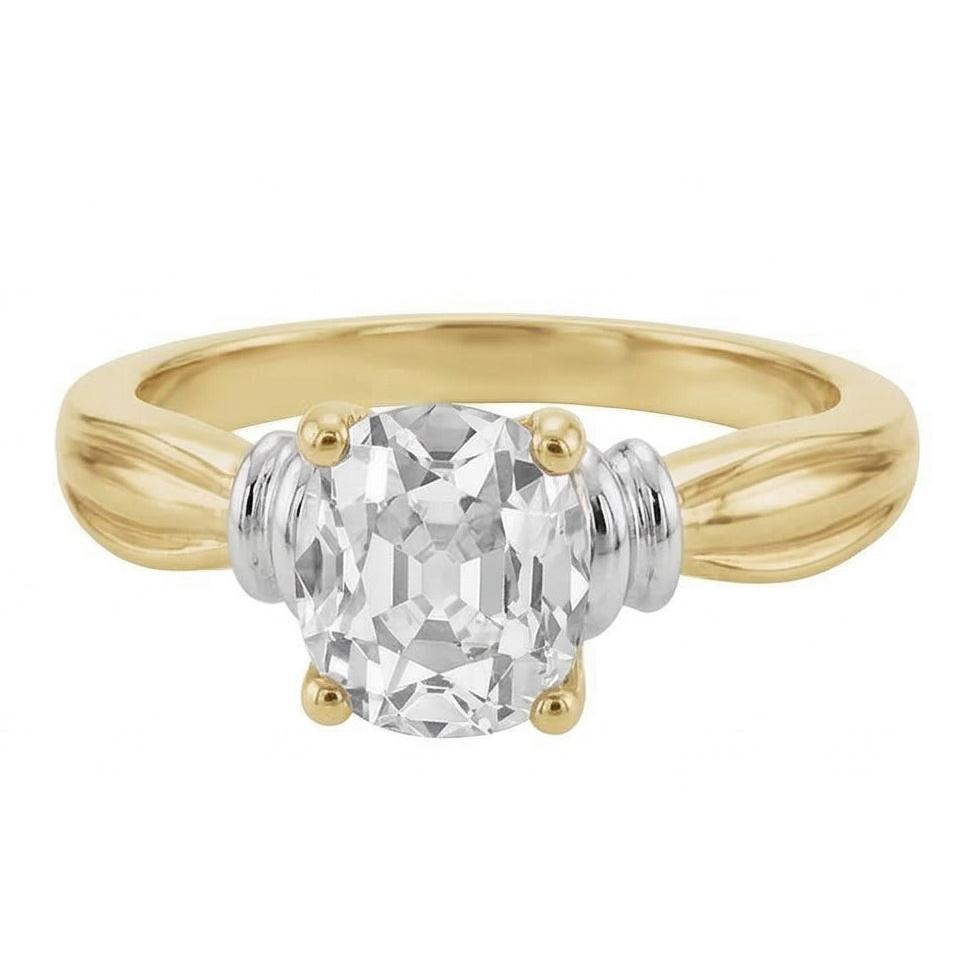 Two Tone Oval Old Miner Natural Diamond Solitaire Ring 4.50 Carats