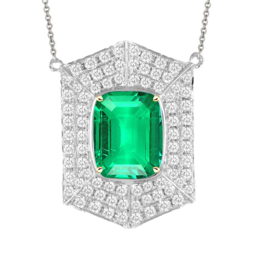 Two Tone Big Green Emerald & Diamond Pendant