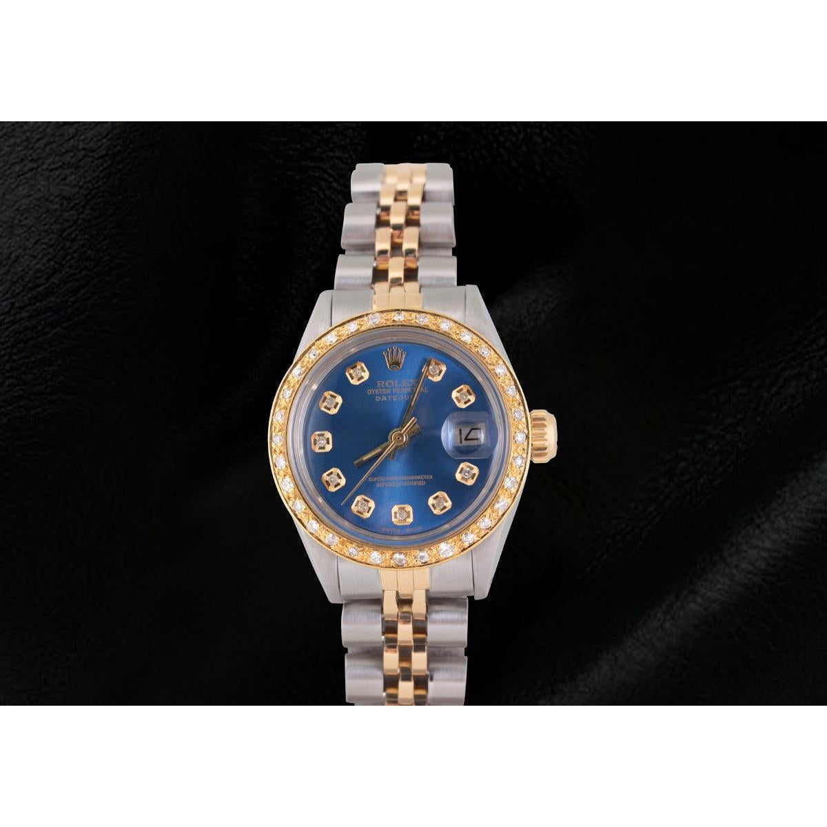 Two Tone Jubilee Blue Diamond Dial Bezel Lady Watch Rolex Datejust