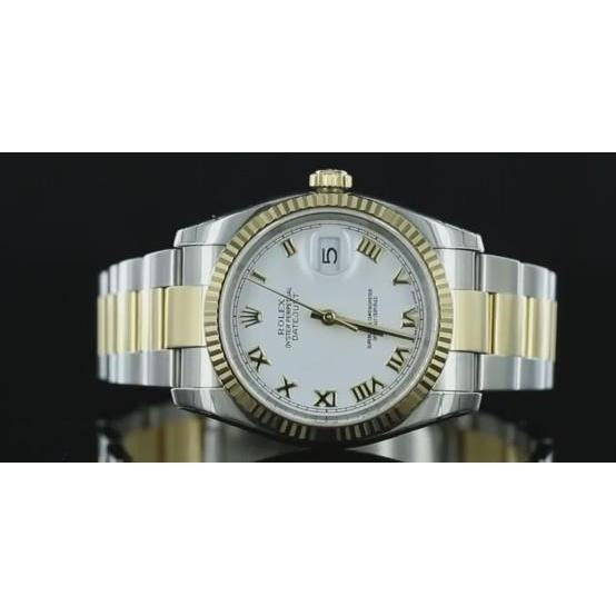 Two Tone Oyster Bracelet Rolex Datejust 36 Mm Men's Watch White