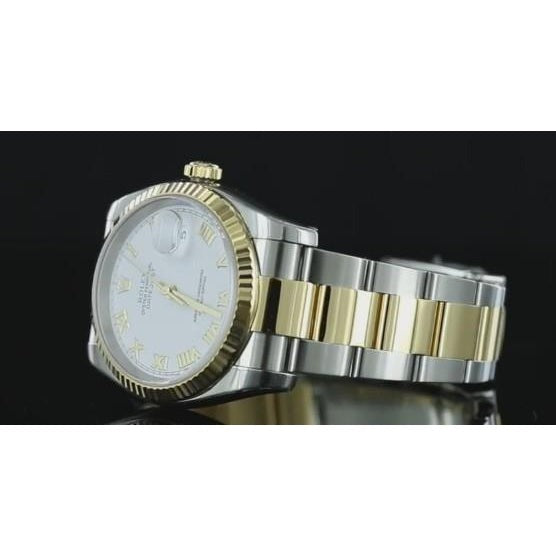 Two Tone Oyster Bracelet Rolex Datejust 36 Mm Men's Watch White Dial QUICK SET