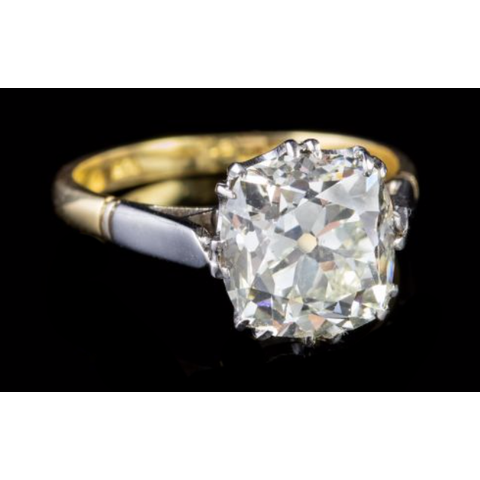 Two Tone Solitaire Engagement Ring Old Cut Cushion Lab Grown Diamond 10.2 Carats