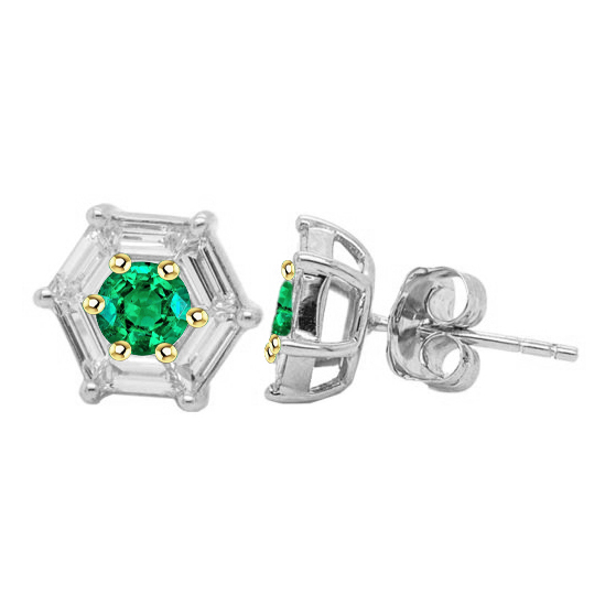 Unique Baguette Diamond Halo Studs Green Emerald Earrings Jewelry