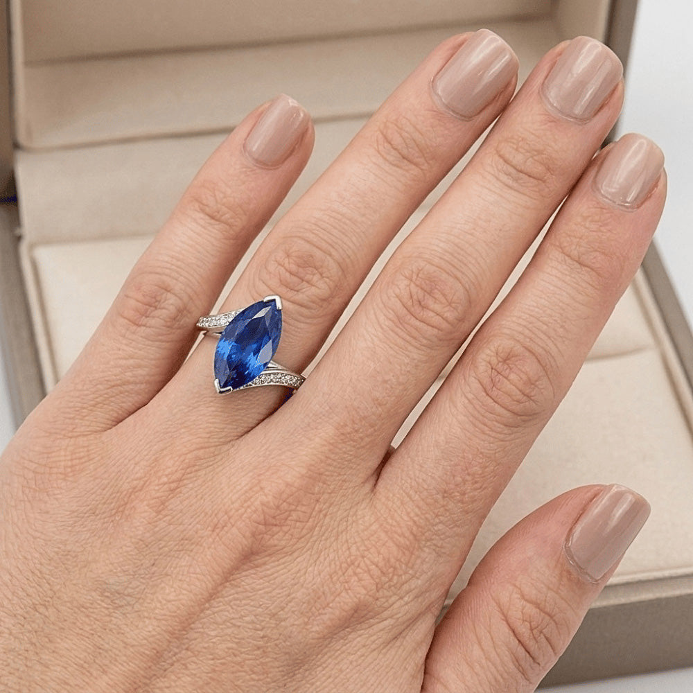 Unique Sapphire Marquise Natural Earth Mined Diamond Ring
