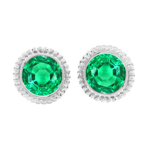 Unique Solitaire Green Emerald Stud Earrings White Gold