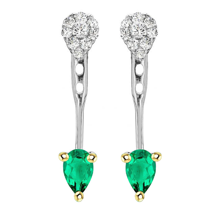 Unique Colombian Green Emerald Drop Earrings With Round Diamonds