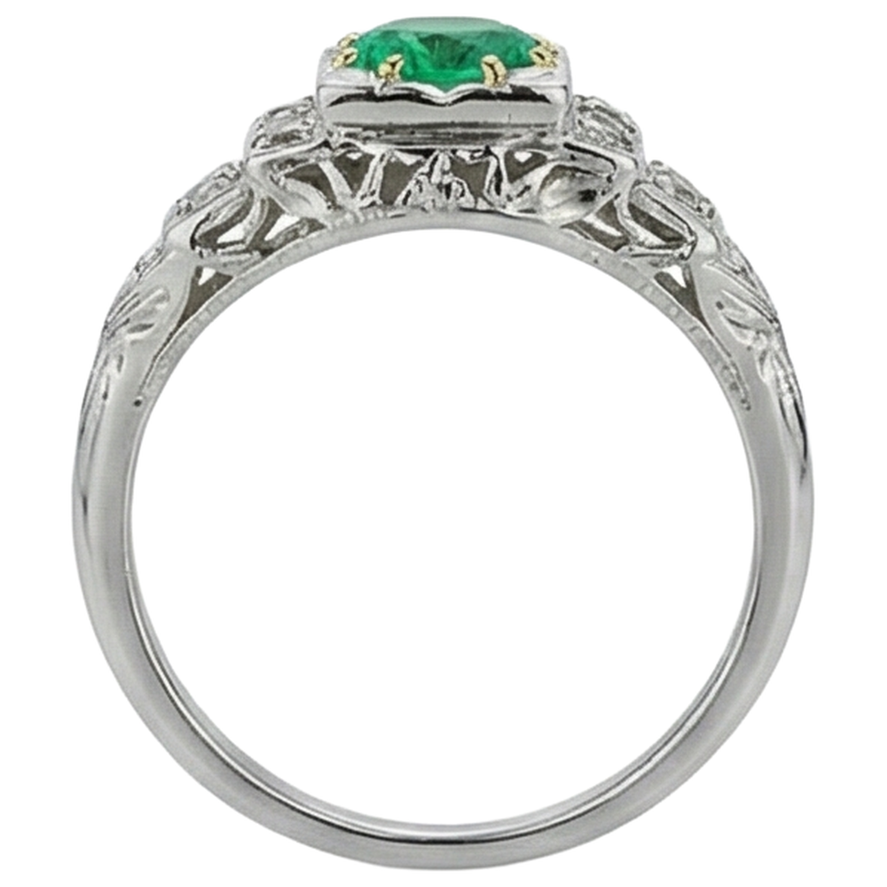 Natural Real ( Not Lab Grown ) Vintage Look Green Emerald GIA Diamond Ring For Women