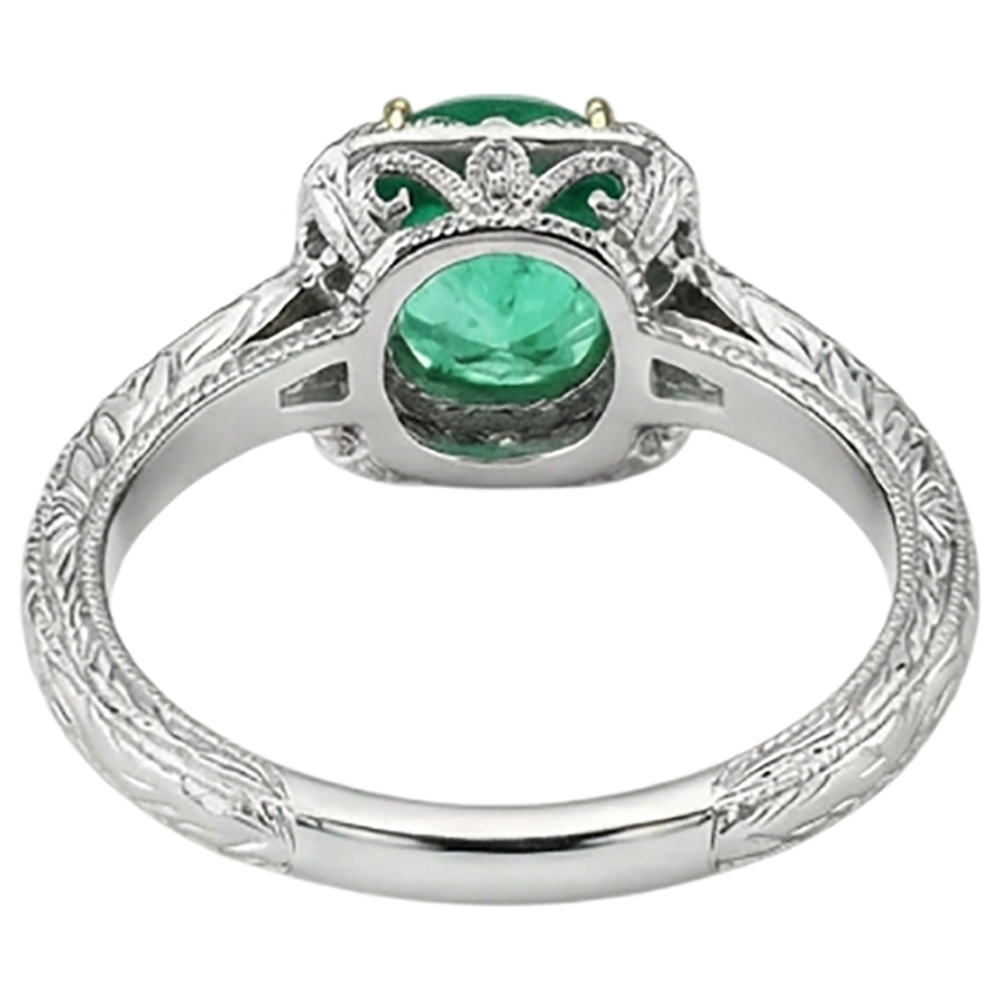 Natural Real ( Not Lab Grown ) Vintage Look Green Emerald GIA Ring With Blue Sapphire & Diamonds