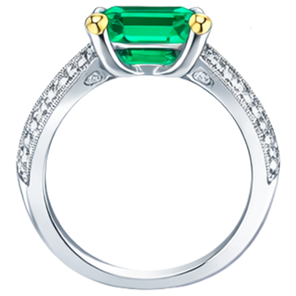 Natural Real ( Not Lab Grown ) Vintage Style Gemstone Ring Green Emerald GIA Pave Setting