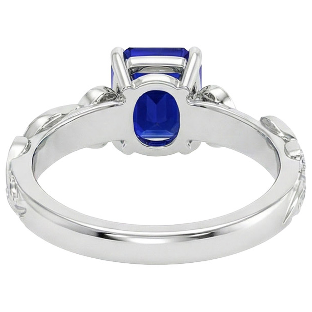 Vintage Style Natural Earth Mined Diamond And Ceylon Sapphire Emerald Cut Ring 5.50 Carats