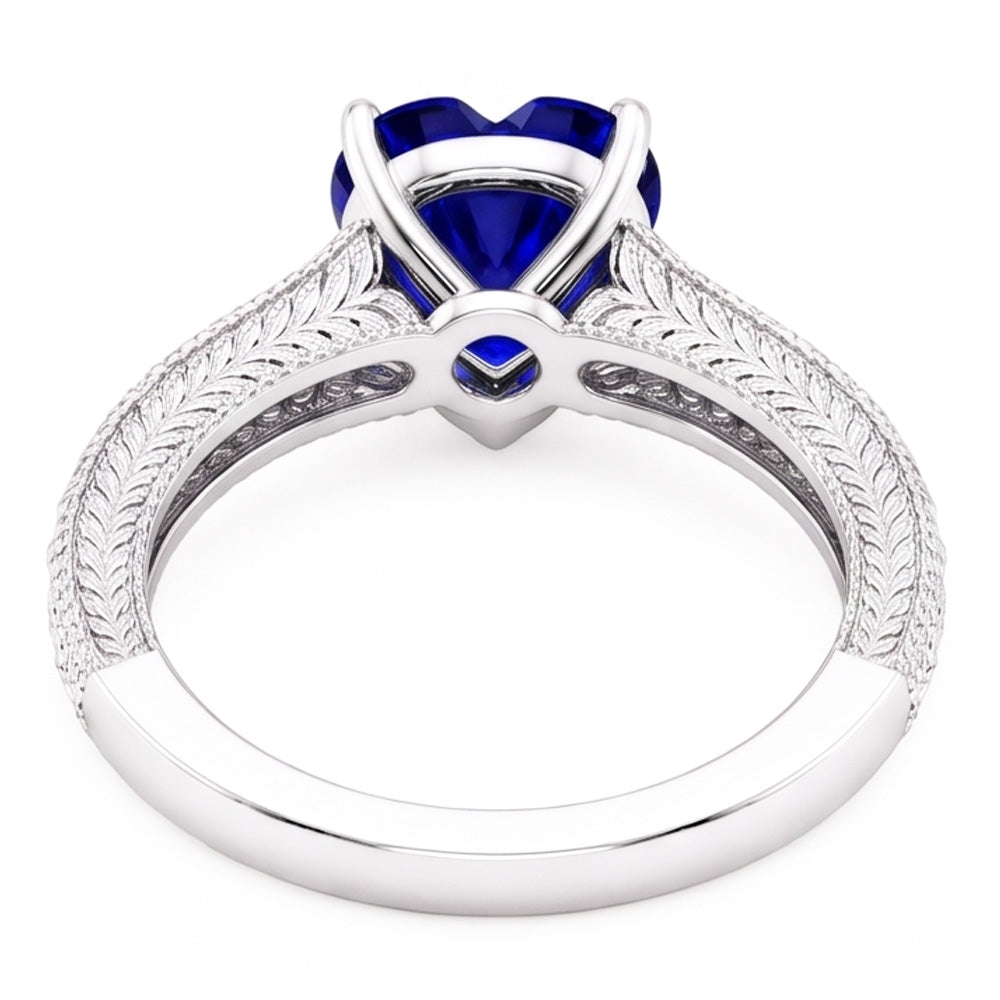 Vintage Style Natural Earth Mined Diamond Ring 4 Carats Blue Sapphire Heart Cut