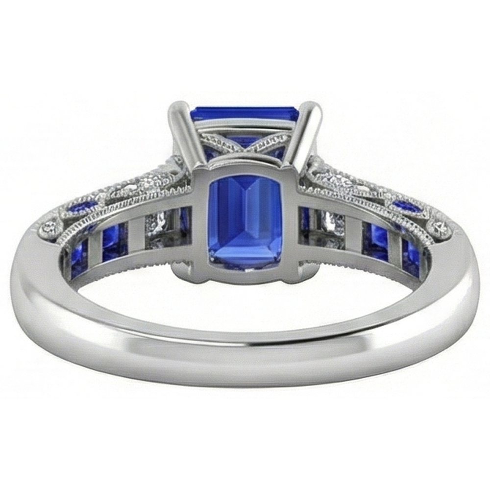 Vintage style Emerald Cut Ceylon Sapphire Natural Earth Mined Diamond Ring 11.50 Carats