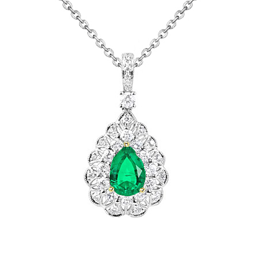 Vintage Style Pear Gemstone Necklace With Diamonds In Gold