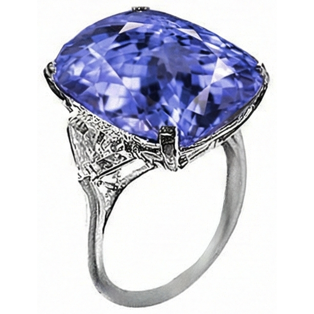 WG 14K AAA Cushion Tanzanite & Trillion Natural Earth Mined Diamonds 6.30 Ct. 3 Stone Ring