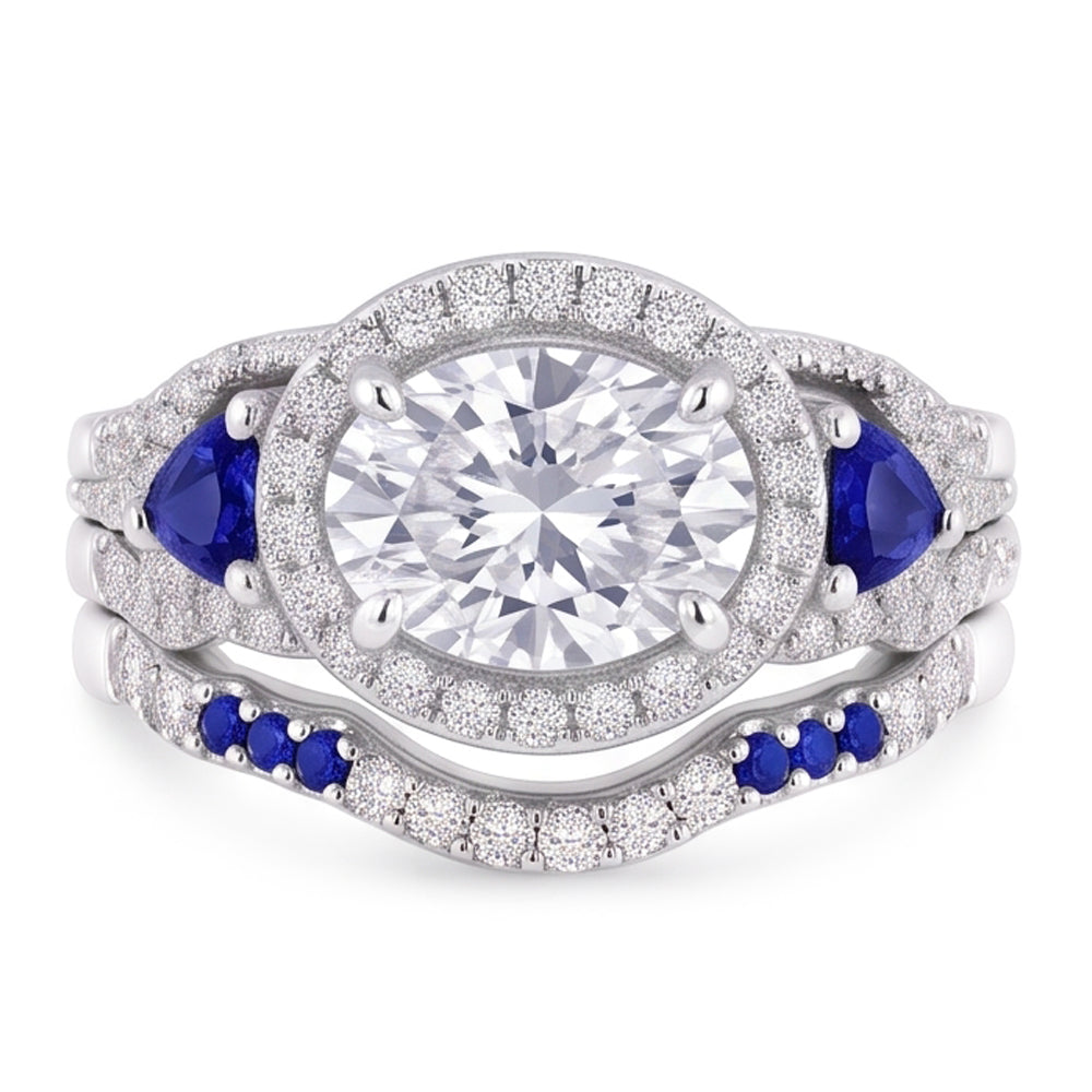 Wedding Band Set Natural Earth Mined Diamond Blue Sapphire 5 Carats Women Jewelry