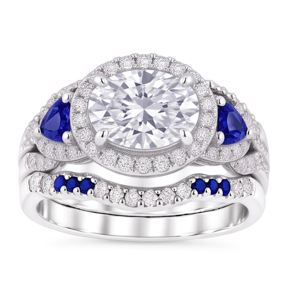 Wedding Band Set Natural Earth Mined Diamond Blue Sapphire 5 Carats Women Jewelry