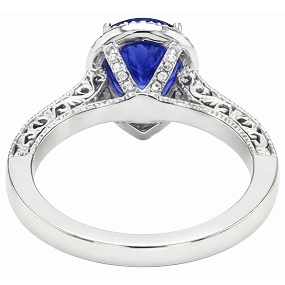 Wedding Halo Blue Sapphire Ring Antique Style & Natural Earth Mined Diamonds 3 Carats