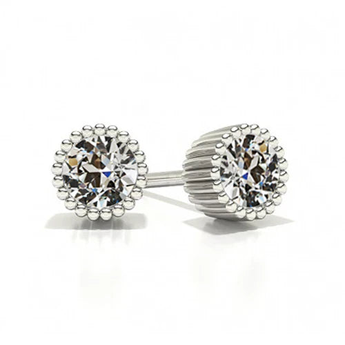 Wheel Earth Mined Stud Earrings 2 Carats Old Miner Diamond White Gold