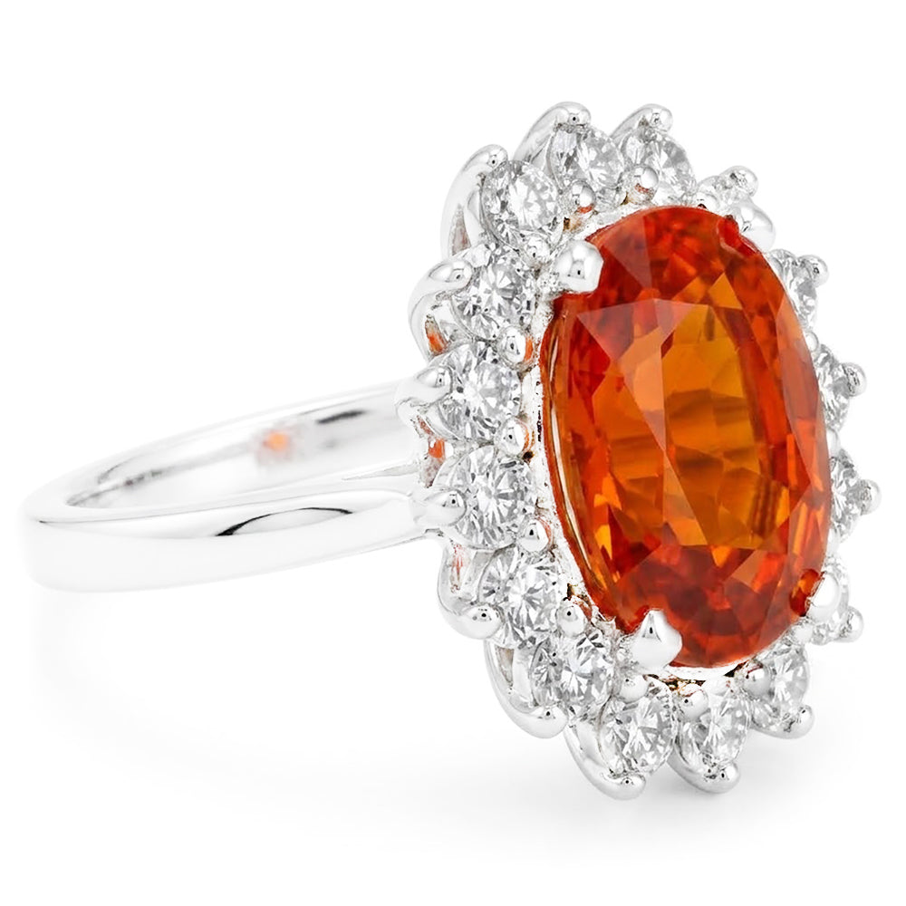 White Gold 14K 10 Ct Red Garnet With Natural Earth Mined Diamonds Anniversary Ring