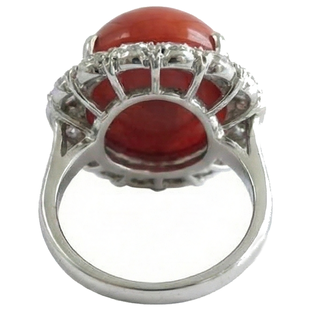 White Gold 14K 14.50 Ct Red Coral And Natural Earth Mined Diamonds Engagement Ring New