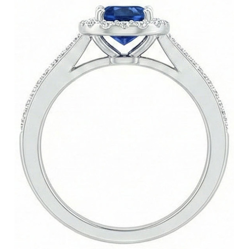 White Gold 14K 2.11 Carats Sapphire And Natural Earth Mined Diamonds Anniversary Ring New
