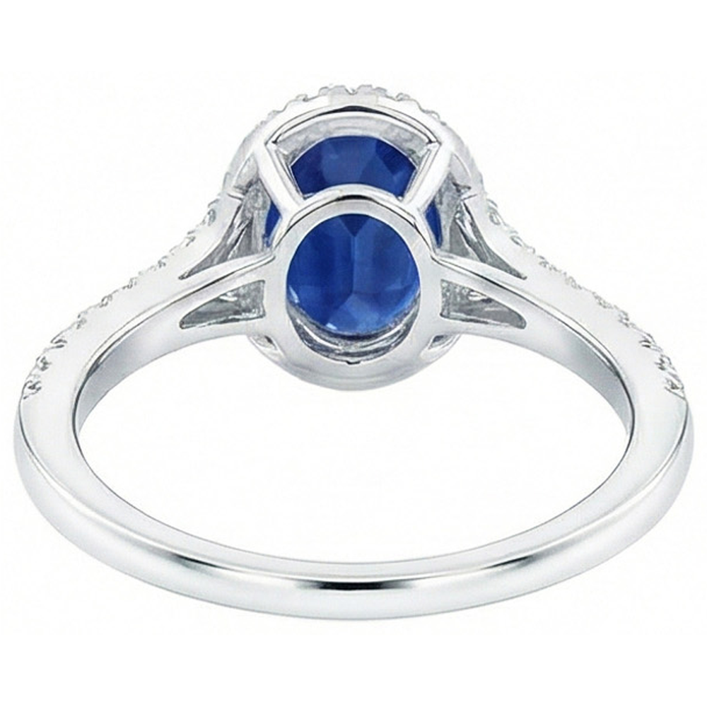 White Gold 14K Blue Sapphire Oval Natural Earth Mined Diamond Ring 2.50 Carats Jewelry