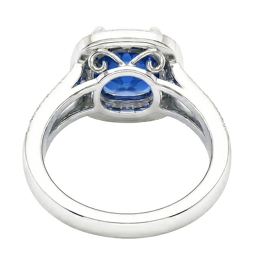 White Gold 14K Ceylon Sapphire And Natural Earth Mined Diamonds 3.60 Ct Anniversary Ring