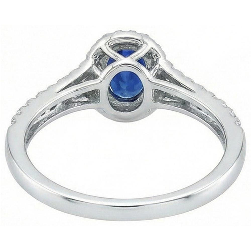 White Gold 14K Oval Cut Ceylon Blue Sapphire 3 Carats Natural Earth Mined Diamond Ring