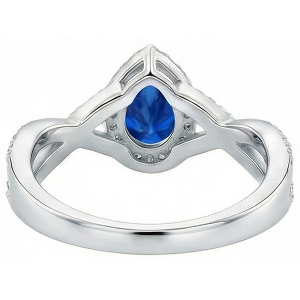 Natural Real ( Not Lab Grown ) White Gold 14K Pear And Round Cut Sri Lanka Blue Sapphire 4.90 Ct Ring