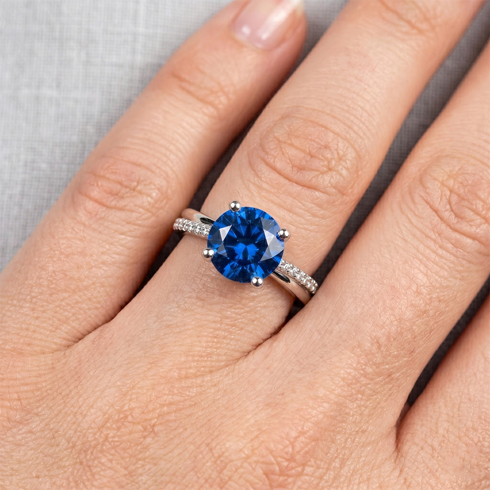 White Gold 14K Prong Set 3.30 Ct Blue Sapphire And Natural Earth Mined Diamonds Ring New