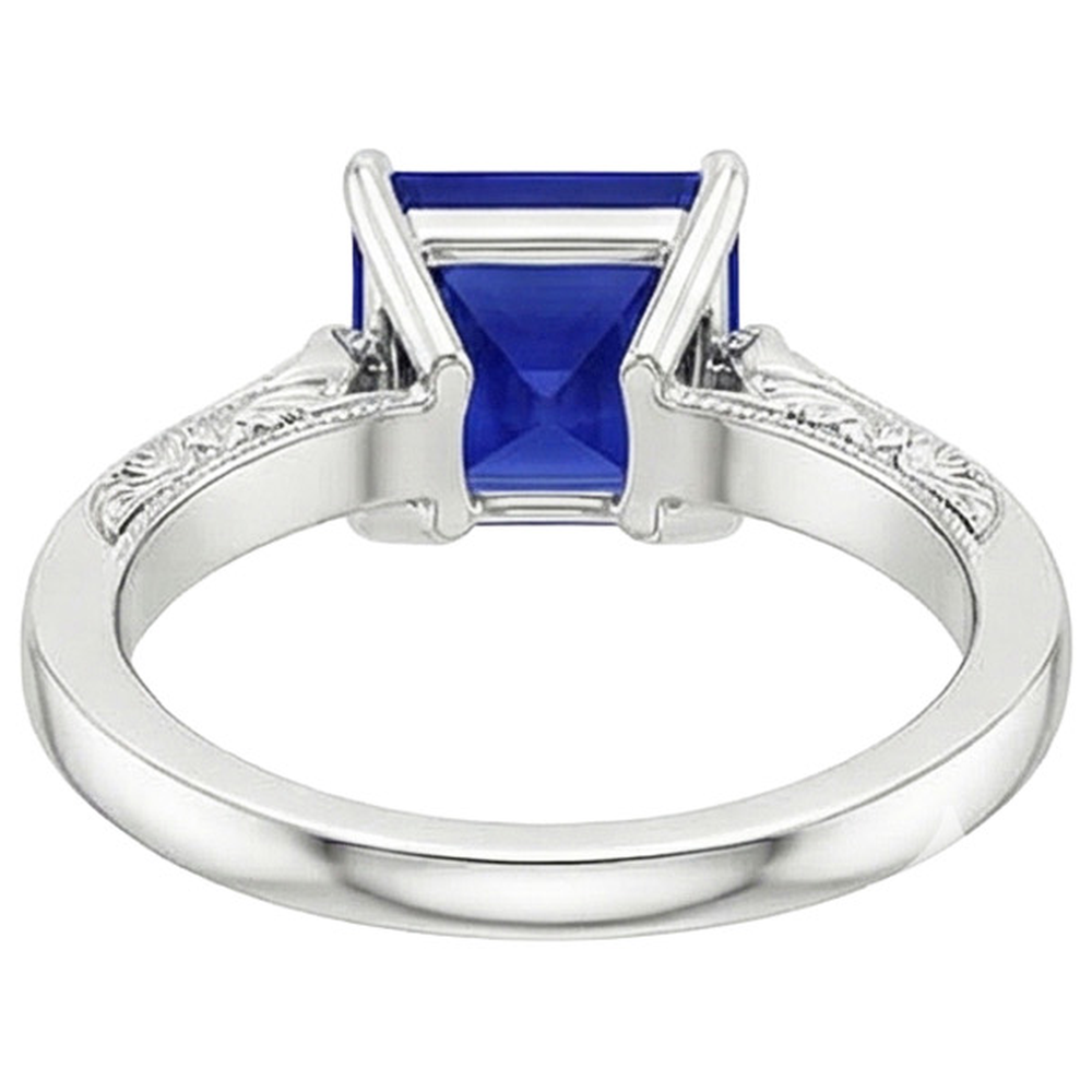 White Gold 3 Stone Natural Earth Mined Diamond & Princess Blue Sapphire Ring 5.25 Carats