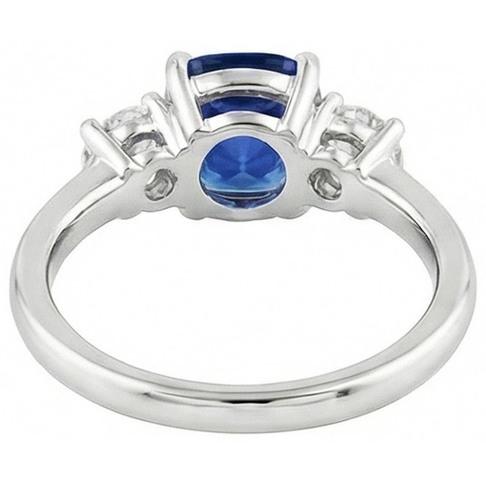 Natural Real ( Not Lab Grown ) White Gold 3 Stone Ring Cushion Ceylon Sapphire 2.50 Carats Jewelry