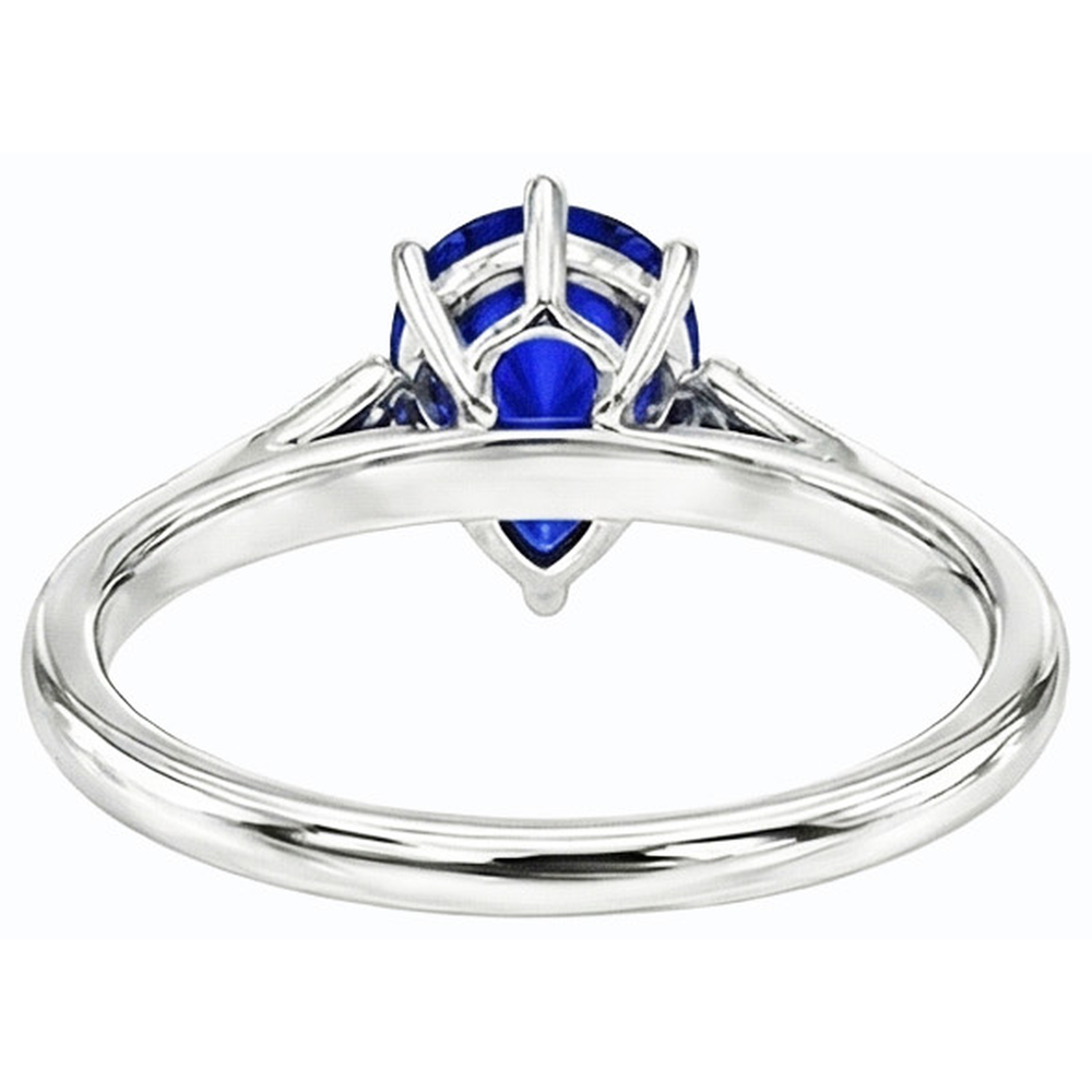 White Gold 3 Stone Ring Pear Ceylon Sapphire & Natural Earth Mined Diamonds 1.75 Carats