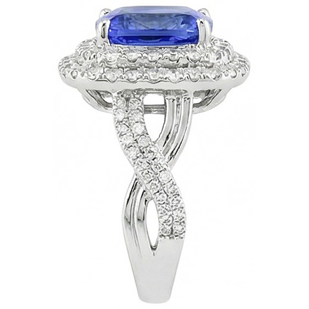 White Gold 4.50 Carats Cushion Ceylon Sapphire Natural Earth Mined Diamond Gemstone Ring