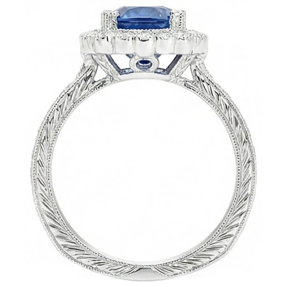 White Gold 4 Carats Prong Set Sapphire And Natural Earth Mined Diamonds Wedding Ring
