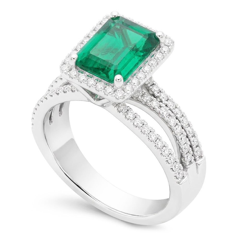 White Gold Emerald Cut Colombian Green Emerald Natural Earth Mined Diamond Wedding Ring 8.50 Carats