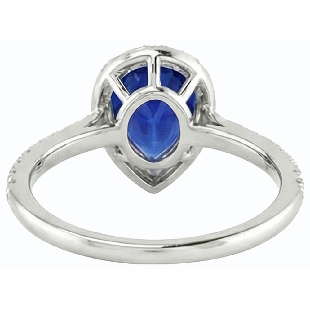 White Gold Halo Ceylon Sapphire Ring With Accented Natural Earth Mined Diamonds 4 Carats