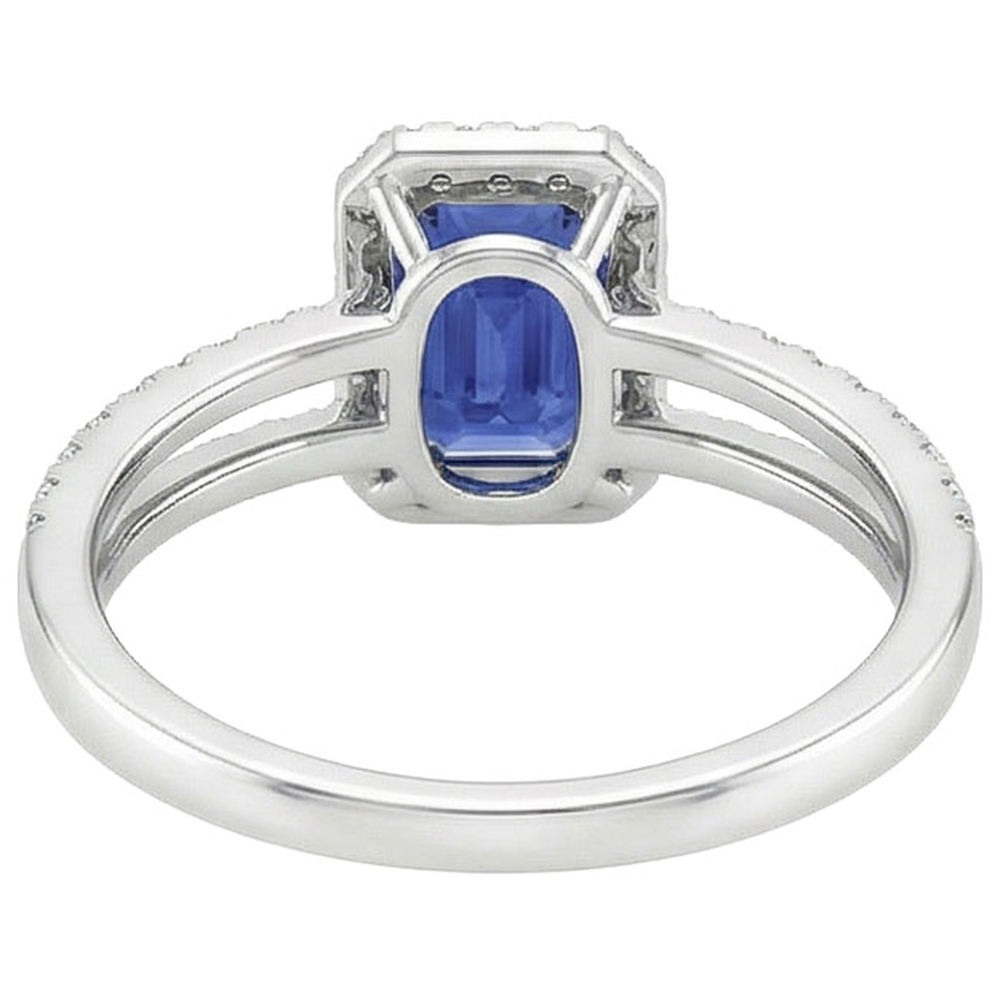 White Gold Halo Ring Emerald Blue Sapphire & Natural Earth Mined Diamond 5 Carats