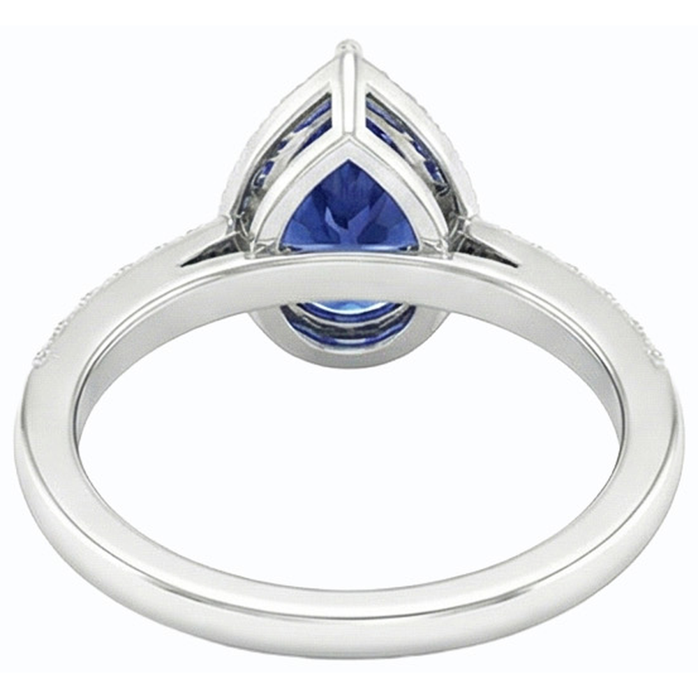 White Gold Halo Wedding Ring Jewelry Blue Sapphire & Natural Earth Mined Diamonds 3 Carats